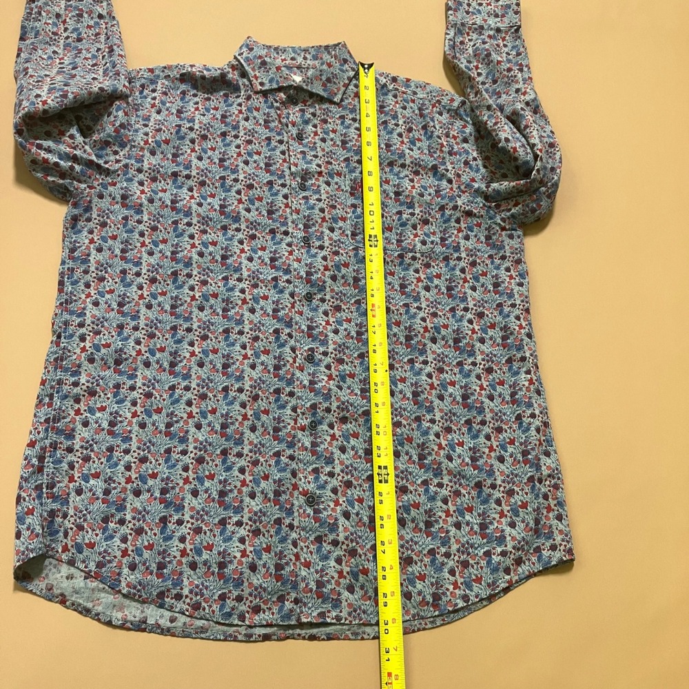 Johnnie-O Hangin' Out Men's Medium Floral Button Down Shirt  Red Blue Prep Party - Picture 7 of 10
